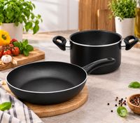 2-teiliges Krüger Koch-Set mit Bratpfanne 24x5cm und Topf 20x8cm Antihaftbeschichtung **B-Ware – geprüft & funktionell einwandfrei** Schwarz