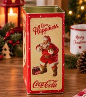 Rechteckige Coca-Cola Aufbewahrungsdose im weihnachtlichen Retro-Design ohne Deckel Vorratsdose ca. 18 x 14 x 10 cm (L × B × H) **B-Ware – geprüft & funktionell einwandfrei** Rot/Beige