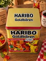 Rechteckige HARIBO-Goldbären Aufbewahrungsdose im Retro-Design Vorratsdose ca. 18 x 14 x 10 cm (L × B × H) **B-Ware – geprüft & funktionell einwandfrei** Gold/Bunt