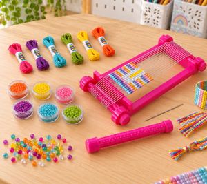 Simba Art & Fun Creative Perlenwebrahmen-Set mit 960+ Perlen & 6 Garnfarben **B-Ware – geprüft & funktionell einwandfrei** Mehrfarbig