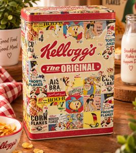 Rechteckige Kellogg’s Aufbewahrungsdose im Retro-Design Vorratsdose ca. 18 x 14 x 10 cm (L × B × H) **B-Ware – geprüft & funktionell einwandfrei** Bunt