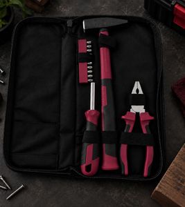 Praktisches 4-teiliges Werkzeug-Set Inklusive Schraubendreher mit 10 verschiedenen Bits Werkzeug-Zubehör **B-Ware – geprüft & funktionell einwandfrei** Rot/Schwarz