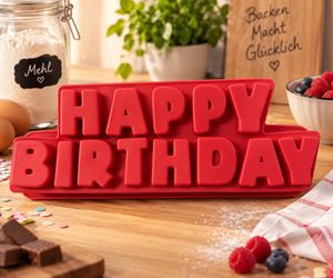 Silikon-Backform mit „HAPPY BIRTHDAY“-Schriftzug Backform **B-Ware – geprüft & funktionell einwandfrei** Rot