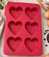 Cute Silicone 6-Cavity Heart-Shaped Baking Mold (approx. 27 x 18 x 5 cm) for Baking and Freezing **B-Stock – inspected & fully functional** Red