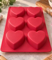 Cute Silicone 6-Cavity Heart-Shaped Baking Mold (approx. 27 x 18 x 5 cm) for Baking and Freezing **B-Stock – inspected & fully functional** Red