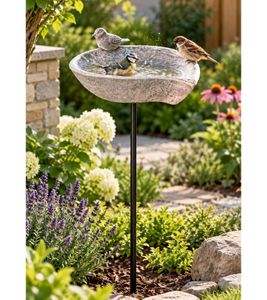 Dekorative Vogeltränke auf Stab mit Polyresin-Schale in Steinoptik Garten-Zubehör ca. 20 × 17 × 8 cm **B-Ware – geprüft & funktionell einwandfrei** Grau