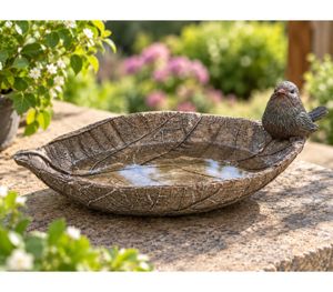  gwd Trend & Ambiente Vogeltränke Vogelbad mit Polyresin-Schale in Steinoptik und Vogel Garten-Zubehör ca. 24 × 12 × 8 cm **B-Ware – geprüft & funktionell einwandfrei** Mehrfarbig