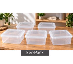 keeeper Bea 5er-Set mit Deckel Stapel-Box 5 x 1,7 L 19,5 x 16,5 x 8,5 cm Aufbewahrungsbox **B-Ware – geprüft & funktionell einwandfrei** Weiß/Transparent