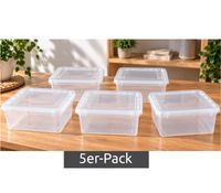 keeeper Bea 5er-Set mit Deckel Stapel-Box 5 x 1,7 L 19,5 x 16,5 x 8,5 cm Aufbewahrungsbox **B-Ware – geprüft & funktionell einwandfrei** Weiß/Transparent