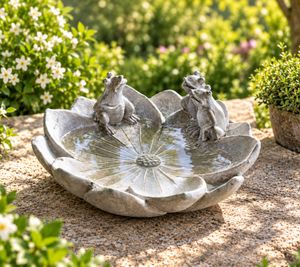 Dekorative Vogeltränke Polyresin-Schale in Steinoptik Garten-Zubehör ca. 17 × 17 × 6 cm mit Fröschen **B-Ware – geprüft & funktionell einwandfrei** Grau