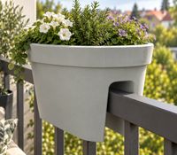 Jelenia Plast Balkongeländer Topf Balkon-Zubehör ca 40 x 26 x 24 cm **B-Ware – geprüft & funktionell einwandfrei** Grau / Weiß