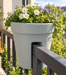 Jelenia Plast Balkongeländer Topf rund Balkon-Zubehör ca Ø28 x H25 cm **B-Ware – geprüft & funktionell einwandfrei** Grau / Weiß