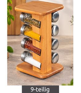 KESPER 8 Gewürzgläser im praktischen Gewürzkarussell aus FSC®-zertifiziertem Bambus ca. 15 x 25,5 x 12,5 cm **B-Ware – geprüft & funktionell einwandfrei** Braun