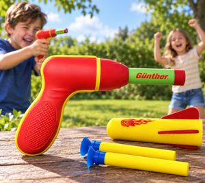 Set Lanciarazzi Günther Pop Darts incl. Lanciatore, Razzo in Schiuma Morbida & 2 Dardi in Schiuma **Prodotto di seconda scelta – testato & perfettamente funzionante** Multicolore