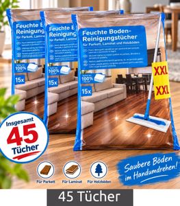 Salviette umidificate per la pulizia di pavimenti in parquet, laminato e legno, confezione da 45 (3x15), 45 salviette in totale **Articolo di seconda scelta - Testato e perfettamente funzionante** Colore bianco