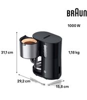 Macchina da caffè BRAUN PurShine KF 1500 BK - Macchina per caffè filtro con caraffa in vetro per un massimo di 10 tazze, 1000 Watt **Articolo di seconda scelta - Testato e perfettamente funzionante** Nero