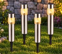 Set di 4 lampade solari da giardino in acciaio inox, vetro e plastica per esterni, lampade a LED da giardino, circa 32 cm **B-Stock – Ispezionate** Argento