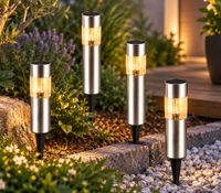 Set di 4 lampade solari da giardino in acciaio inox, vetro e plastica per esterni, lampade a LED da giardino, circa 32 cm **B-Stock – Ispezionate** Argento