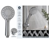 Doccetta moderna con 5 tipi di getto e diffusore rotondo (ca. 10 x 25 cm) – Articolo di seconda scelta (B-Ware) – controllato – Grigio/Cromato