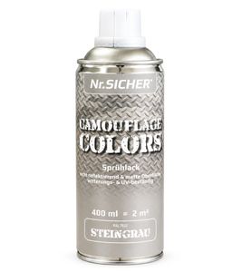 Vernice spray Nr. Sicher CAMOUFLAGE COLORS non riflettente, opaca, resistente alle intemperie & ai raggi UV 400ml per fino a 2m² **Prodotto di seconda scelta – testato** in Grigio pietra