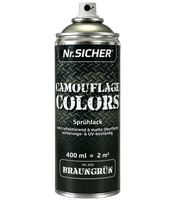 Vernice spray mimetica Nr. Sicher CAMOUFLAGE COLORS, opaca, antiriflesso, resistente agli agenti atmosferici e ai raggi UV, 400 ml per un massimo di 2 m² **Articolo di seconda scelta - Testato** in marrone-verde