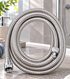 Moderner Brauseschlauch 2 m Duschschlauch mit 19 mm (½ Zoll) Anschluss inklusive Kunststoffmuttern B-Ware – geprüft Silber