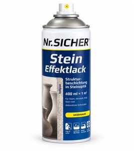 Nr. Sicher Stein Effektlack Strukturbeschichtung in Steinoptik seidenmatt für Innen & Außen 400ml **B-Ware – geprüft** in Hellgrau