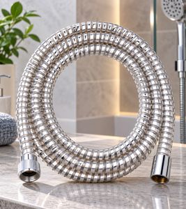 Moderner Brauseschlauch 2 m Duschschlauch mit 12,7 mm (½ Zoll) Standardanschluss B-Ware – geprüft Silber/Transparent