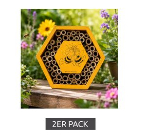 Lot de 2 hôtels à insectes Maya l'abeille et Willy, motif nid d'abeille, avec tubes en bambou naturel (15,5 x 11,8 x 17,8 cm), jaune