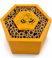 Lot de 2 hôtels à insectes Maya l'abeille et Willy, motif nid d'abeille, avec tubes en bambou naturel (15,5 x 11,8 x 17,8 cm), jaune