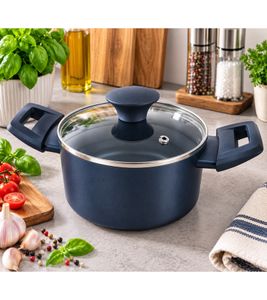Ø 16cm progress Kochtopf mit Glasdeckel für Metall-Utensilien geeignet **B-Ware – geprüft** Dunkelblau