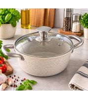 Ø 20 cm Accademia Mugnano Kochtopf mit Hochwertige GREBLON® C3+ Antihaftbeschichtung Topf Made In Italy **B-Ware – geprüft** Creme