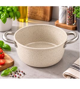 Ø 20 cm Accademia Mugnano Kochtopf mit Hochwertige GREBLON® C3+ Antihaftbeschichtung Topf Made In Italy **B-Ware – geprüft** Creme