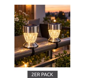 Set di 2 luci solari da balcone per esterni con base in acciaio inox, circa 5,5 cm **B-Stock – Ispezionate** Argento