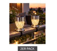 Set di 2 luci solari da balcone per esterni con base in acciaio inox, circa 5,5 cm **B-Stock – Ispezionate** Argento
