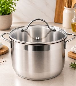 24 cm Edelstahl-Topf mit Integrierte Messskala auf der Innenseite Kochtopf 6 L **B-Ware – geprüft** Silber