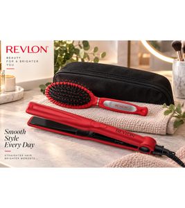 REVLON Glätteisen mit Keramikplatten inkl. Haarbürste & Aufbewahrungstasche Haar-Pflege **B-Ware** Rot
