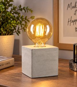 eLEDtrik Akku-Dekoleuchte mit echtem Betonfuß und Retro-Filament-Leuchtmittel LED-Tischleuchte ca. Ø 8 × 8 x 15,5 cm **B-Ware – geprüft** Grau
