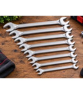 8-teiliges meistercraft Doppel-Gabelschlüssel-Set mit 16 verschiedene Schlüsselweiten Werkzeugschlüssel-Set **B-Ware – geprüft** Silber