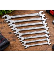 8-teiliges meistercraft Doppel-Gabelschlüssel-Set mit 16 verschiedene Schlüsselweiten Werkzeugschlüssel-Set **B-Ware – geprüft** Silber