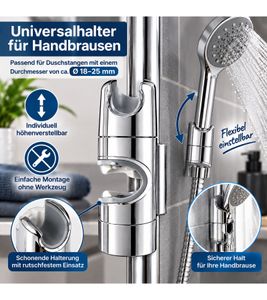 Universalhalter für Handbrausen passend für Duschstangen mit einem Durchmesser von ca. Ø 18–25 mm **B-Ware – geprüft** Silber