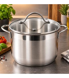 24 cm Edelstahl-Topf mit Integrierte Messskala auf der Innenseite Kochtopf 6 L **B-Ware – geprüft** Silber