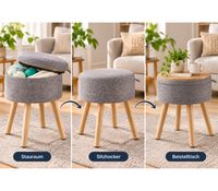 HEDURA Sitzhocker mit großzügigem Stauraum & bodenfreundlichen Standfüßen 35,5 × 45 cm **B-Ware – geprüft** Grau
