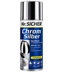 Nr. Sicher Chrome Silver Spray Paint high-gloss, scratch-, impact- & shock-resistant for indoor use 400ml for up to 2m² **B-Grade – tested** in Silver