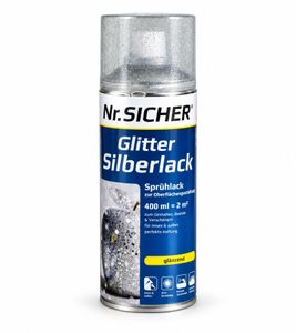 Nr. Sicher Glitter Silberlack Sprühlack 400ml für bis zu ca. 2m²  glänzend, lichtbeständig & schnelltrocknend **B-Ware – geprüft** in Silber