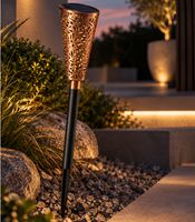 Schöne Solar-Stecker aus Metall, Glas und Kunststoff für Außen, LED Gartenlampe mit Erdspieß ca. 44 cm **B-Ware – geprüft** Kupfer
