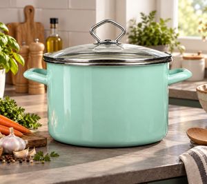 Marmite émaillée KRÜGER avec couvercle en verre 24cm 5L, émail intérieur résistant aux coupures & rayures, tous feux incl. induction **Produit de second choix – testé** en Vert Menthe