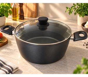 Casserole en aluminium forgé de 28 cm de diamètre avec couvercle en verre et revêtement antiadhésif **Produit de seconde main - inspecté** Noir