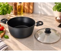 Casserole en aluminium forgé de 28 cm de diamètre avec couvercle en verre et revêtement antiadhésif **Produit de seconde main - inspecté** Noir