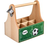 Porte-bouteilles en bois avec 6 compartiments et décapsuleur – Motif football **Grade B – inspecté** Marron/Vert